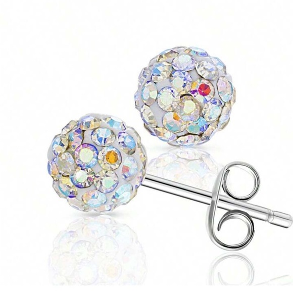 8mm Sparkling Color Full Rhinestone Bead, Elegant Iridescent Disco Ball Earrings - Picture 5 of 9